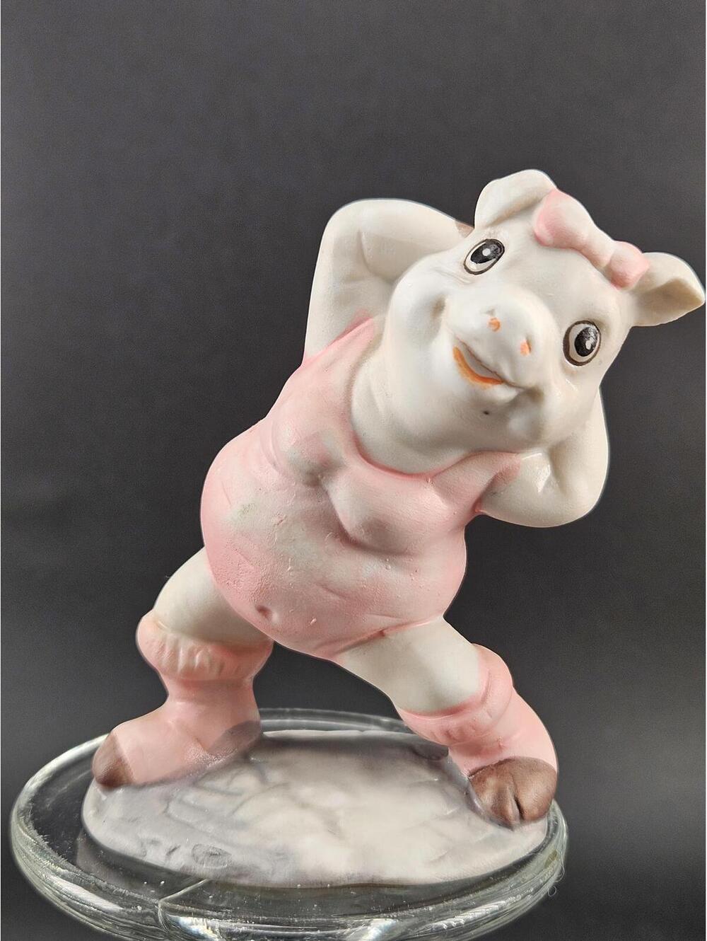 ny Pig Workout Figurine New Years Goal  White Elephant Funny  Gift 2.5"